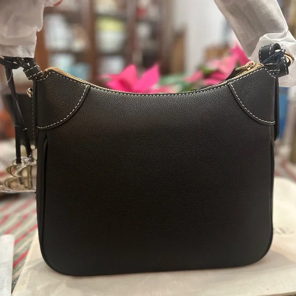 Dooney & Bourke Sorrento Hobo 28 Black Leather Shoulder Bag with Gold Details - Picture 7 of 13